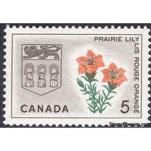 Canada 1966 Prairie Lily (Lilium philadelphicum) & Arms of Saskatchewan-Stamps-Canada-StampPhenom