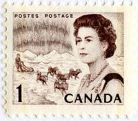 Canada 1967 Queen Elizabeth II, northern lights and dog sled team-Stamps-Canada-StampPhenom