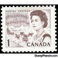 Canada 1967 Queen Elizabeth II, northern lights and dog sled team-Stamps-Canada-StampPhenom