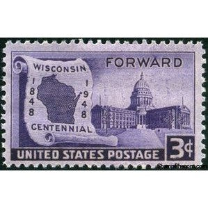 United States of America 1948 Centennial Wisconsin Statehood, Map on Scroll and Capital