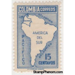 Colombia 1946 Map of South America-Stamps-Colombia-StampPhenom