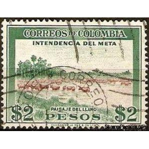 Colombia 1956 Cattle at Waterhole, Meta-Stamps-Colombia-StampPhenom