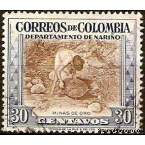 Colombia 1956 Gold washer, Gold Mining, Nariño-Stamps-Colombia-StampPhenom