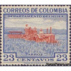 Colombia 1956 Rice farm, Harvester, Huila-Stamps-Colombia-StampPhenom