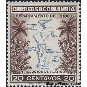 Colombia 1956 Tropical plants, Map of Platin founds, Chocó-Stamps-Colombia-Mint-StampPhenom