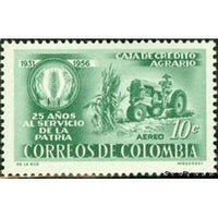 Colombia 1957 Emblem and Tractor, 10c-Stamps-Colombia-StampPhenom