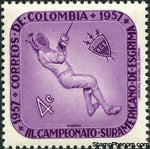 Colombia 1957 Fencer, 4c-Stamps-Colombia-Mint-StampPhenom