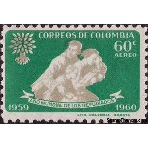 Colombia 1960 Fleeing family and Uprooted Oak emblem-Stamps-Colombia-StampPhenom