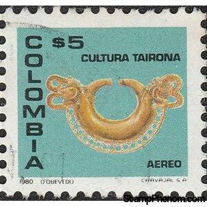 Colombia 1980 Gold Nose Pendant-Stamps-Colombia-StampPhenom