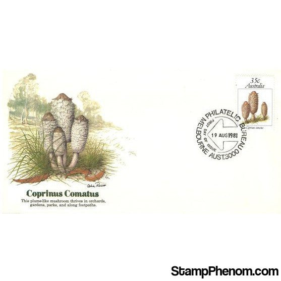 Coprinus Comatus First Day Cover, Australia, August 19, 1981