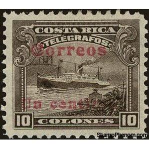 Costa Rica 1911 Steamer "Antilles" surcharged 1c on 10Col-Stamps-Costa Rica-Mint-StampPhenom