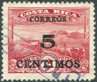 Costa Rica 1929 Landscape and Train surcharged 5 on 2-Stamps-Costa Rica-Mint-StampPhenom