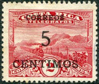 Costa Rica 1929 Landscape and Train surcharged 5 on 2-Stamps-Costa Rica-Mint-StampPhenom