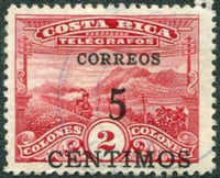 Costa Rica 1929 Landscape and Train surcharged 5 on 2-Stamps-Costa Rica-Mint-StampPhenom