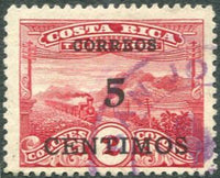 Costa Rica 1929 Landscape and Train surcharged 5 on 2-Stamps-Costa Rica-Mint-StampPhenom