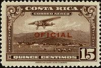 Costa Rica 1934 Mail Plane with overprint "OFICIAL" in red-Stamps-Costa Rica-Mint-StampPhenom