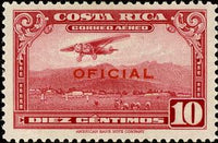 Costa Rica 1934 Mail Plane with overprint "OFICIAL" in red-Stamps-Costa Rica-Mint-StampPhenom