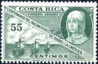 Costa Rica 1952 Queen Isabella-Stamps-Costa Rica-Mint-StampPhenom