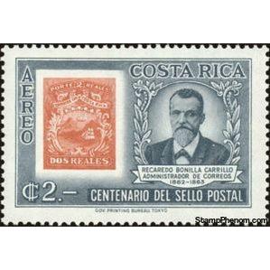 Costa Rica 1963 Stamp of 1863 and Recaredo Bonilla Carrillo-Stamps-Costa Rica-Mint-StampPhenom