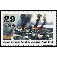 United States of America 1992 Dutch harbor buildings on fire (Japan invades Aleutian Islan