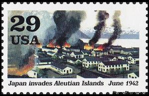 United States of America 1992 Dutch harbor buildings on fire (Japan invades Aleutian Islan