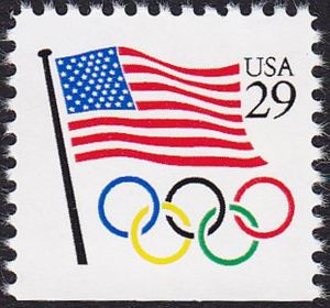 United States of America 1991 Flag with Olympic Rings