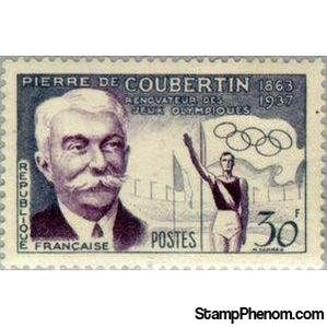 France 1956 Pierre de Coubertin (1863-1937): Olympic Games Reviver-Stamps-France-Mint-StampPhenom