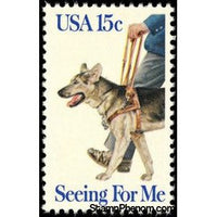 United States of America 1979 German Shepherd (Canis lupus familiaris) leads a blind Man