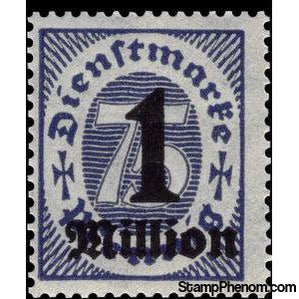 Germany 1923 Official Stamp, 1 on 75-Stamps-Germany-Mint-StampPhenom