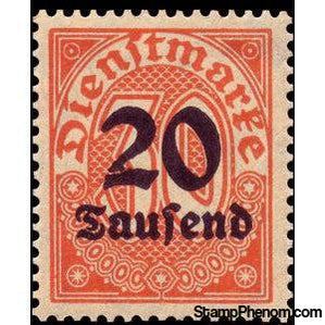 Germany 1923 Official Stamp, 20 on 30-Stamps-Germany-Mint-StampPhenom