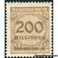 Germany 1923 Value in "Millionen", 200m-Stamps-Germany-Mint-StampPhenom