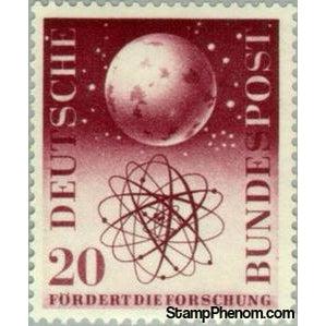 Germany 1955 Atomic model (microcosm) and universe (macrocosm) with globe-Stamps-Germany-Mint-StampPhenom