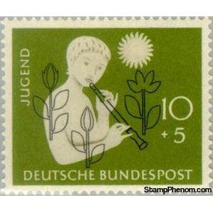 Germany 1956 Girl with flute, sun, flowers-Stamps-Germany-Mint-StampPhenom