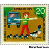 Germany 1972 Boy protects ducks on the road-Stamps-Germany-Mint-StampPhenom