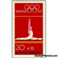 Germany 1972 Gymnastics & Olympic Rings-Stamps-Germany-Mint-StampPhenom