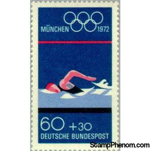 Germany 1972 Swimming & Olympic Rings-Stamps-Germany-Mint-StampPhenom