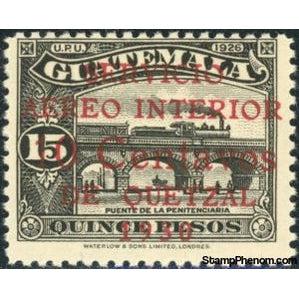 Guatemala 1930 La Penitenciaria Bridge - surcharged in red 10c on 15p-Stamps-Guatemala-Mint-StampPhenom