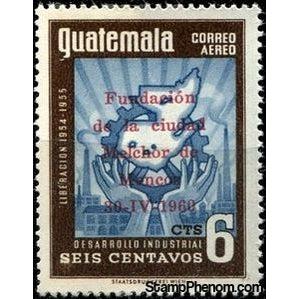 Guatemala 1960 Hands holding cogwheel and map - overprinted-Stamps-Guatemala-Mint-StampPhenom