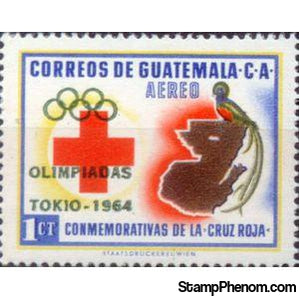 Guatemala 1964 Quetzal (Pharomachrus mocinno) on map-Stamps-Guatemala-Mint-StampPhenom