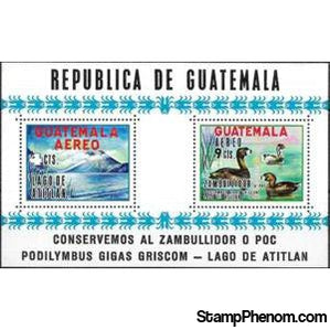 Guatemala 1970 Atitlan Grebe (Podilymbus gigas), Volcano-Stamps-Guatemala-Mint-StampPhenom