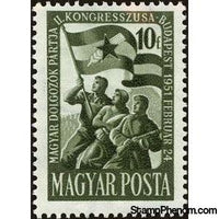 Hungary 1951 Worker, farmer's wife ans soldier with party flag-Stamps-Hungary-StampPhenom