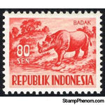 Indonesia 1956 Sumatran Rhinoceros (Dicerorhinus sumatrensis)-Stamps-Indonesia-Mint-StampPhenom