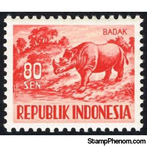 Indonesia 1956 Sumatran Rhinoceros (Dicerorhinus sumatrensis)-Stamps-Indonesia-Mint-StampPhenom