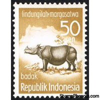 Indonesia 1959 Sunda Rhinoceros (Rhinoceros sondaicus)-Stamps-Indonesia-Mint-StampPhenom