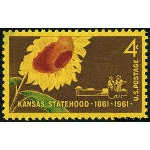 United States of America 1961 Kansas Statehood Centennial, Sunflower, Pioneer Couple and S