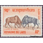 Laos 1965 Buffaloes (Bubalus bubalis) fighting-Stamps-Laos-Mint-StampPhenom