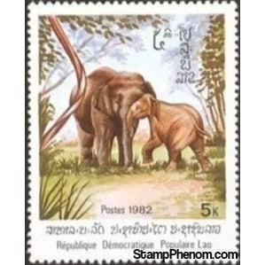 Laos 1982 Asian Elephant (Elephas maximus) and young-Stamps-Laos-Mint-StampPhenom