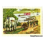 Laos 1982 Asian Elephant (Elephas maximus) at Work-Stamps-Laos-Mint-StampPhenom