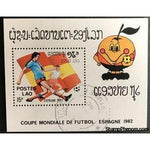 Laos 1982 Game scene with flag of Spain, Emblem of the world Cup-Stamps-Laos-Mint-StampPhenom