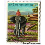 Laos 1983 Asian Elephant (Elephas maximus) dragging log-Stamps-Laos-Mint-StampPhenom